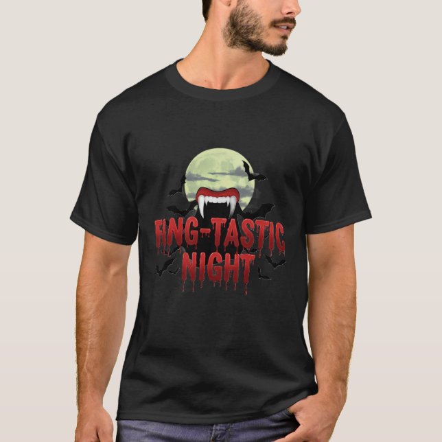 Camiseta Noturna Fang-tastic - Vampiro Halloween T (Frente)