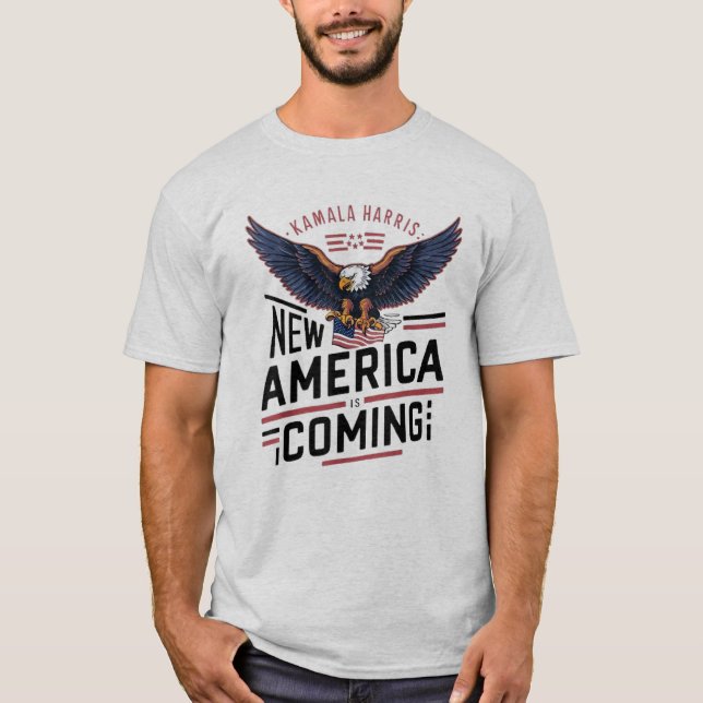 Camiseta Nova América Está Chegando Kamala Harris 2024 Pres (Frente)
