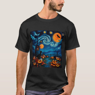 Camiseta Nova Arte Estrelada Noite Céu Arte Y Halloween Gat