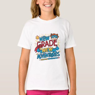 Camiseta "Nova aventura nova".Voltar à heroína escolar