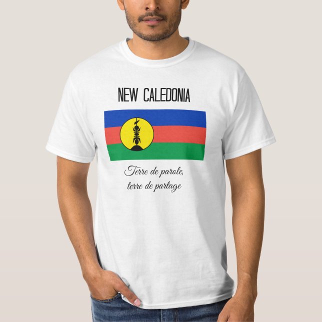 Camiseta Nova Caledónia, Bandeira e Motto, design único (Frente)