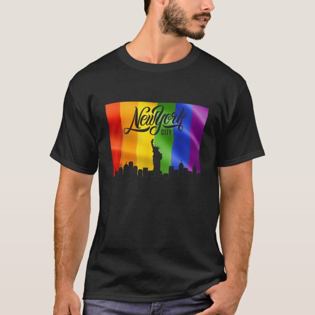Camiseta Nova Iorque Arco-íris Skyline LGBT Orgulho gay (Frente)