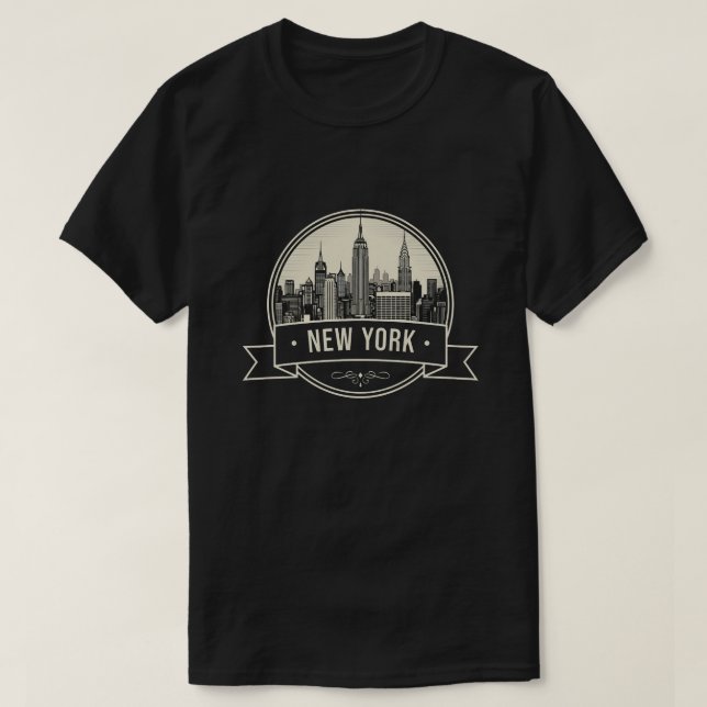 Camiseta Nova Iorque Cityscape Skyline Viagem (Frente do Design)
