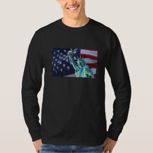 Camiseta Nova Iorque Estátua Da Liberdade Com A Bandeira Do