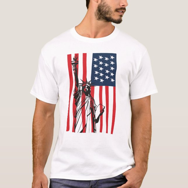 Camiseta Nova Iorque, Estátua da Liberdade dos EUA, Bandeir (Frente)