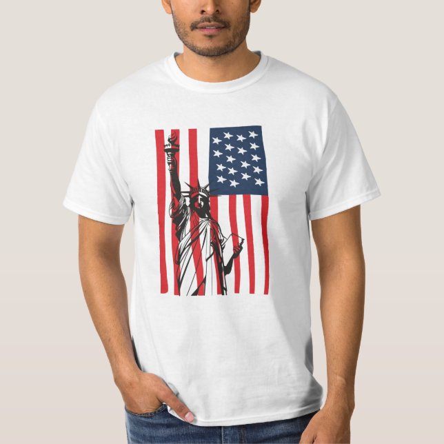 Camiseta Nova Iorque, Estátua da Liberdade dos EUA, Bandeir (Frente)