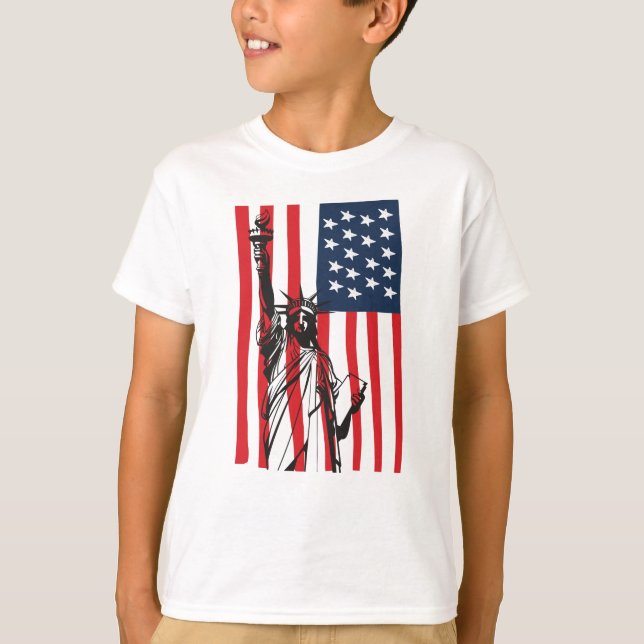 Camiseta Nova Iorque, Estátua da Liberdade dos EUA, Bandeir (Frente)