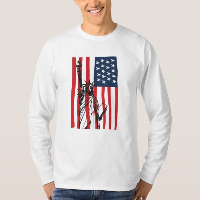 Camiseta Nova Iorque, Estátua da Liberdade dos EUA, Bandeir (Frente)