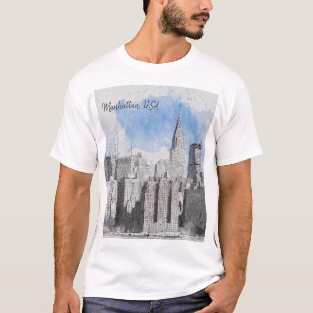Camiseta Nova Iorque Manhattan Skyline (Frente)