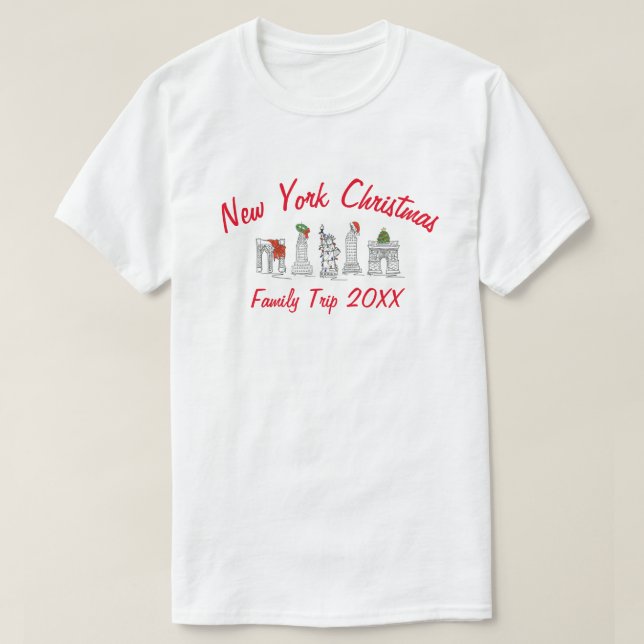 Camiseta Nova Iorque Natal Férias de Viagem da Família NYC (Frente do Design)