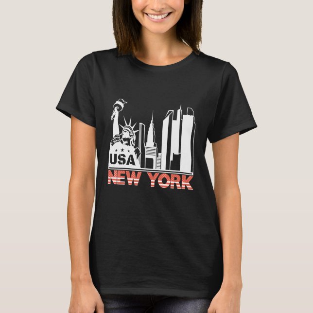 Camiseta Nova Iorque Ny Skyline Estátua Da Liberdade Constr (Frente)
