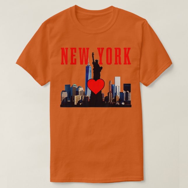Camiseta Nova Iorque NYC NY Skyline Estátua De Liberdade He (Frente do Design)