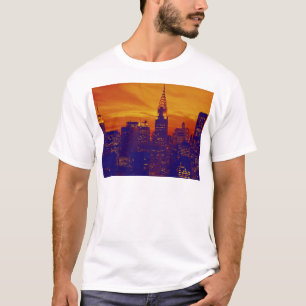 Camiseta Nova Iorque Pop de Arte Azul Laranja