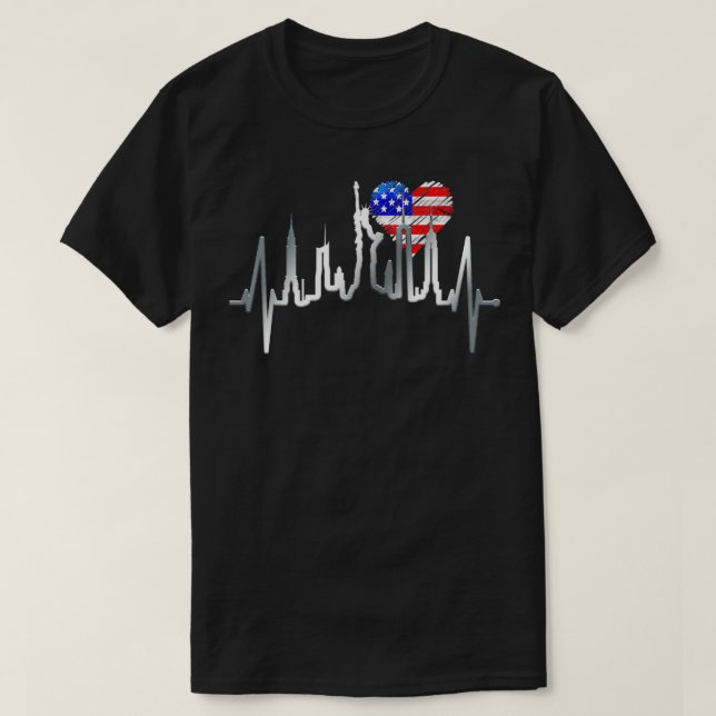 Camiseta Nova Iorque Skyline Heartbeat Estátua Da Liberdade (Frente do Design)