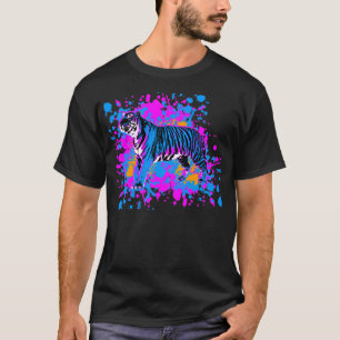 Camiseta Nova Onda 80s Retro Tigre Azul Tinta Salpico