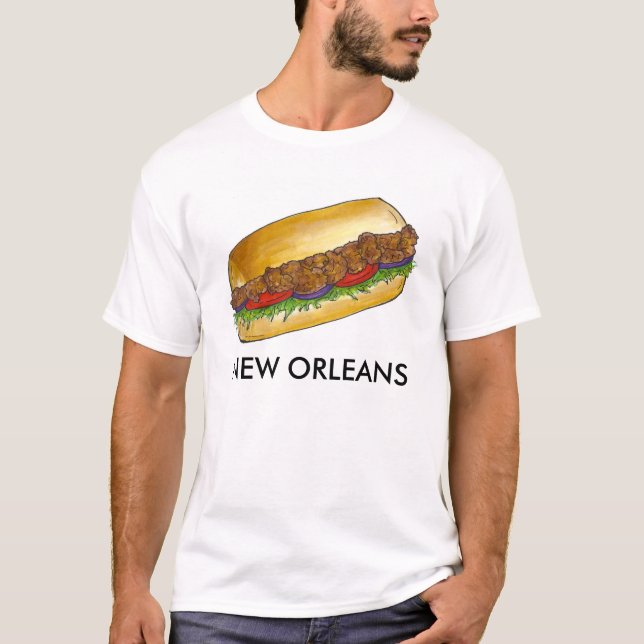 Camiseta Nova Orleans LA Fried Oyster Po'Boy Poboy NOLA Com (Frente)