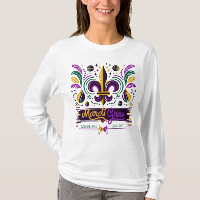Camiseta Nova Orleans Mardi Gras verde-roxo (Frente)