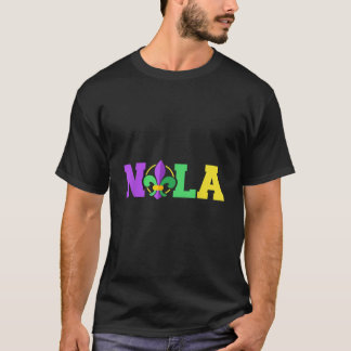 Camiseta Nova Orleans Nola em Mardi Gras colorido e flur de