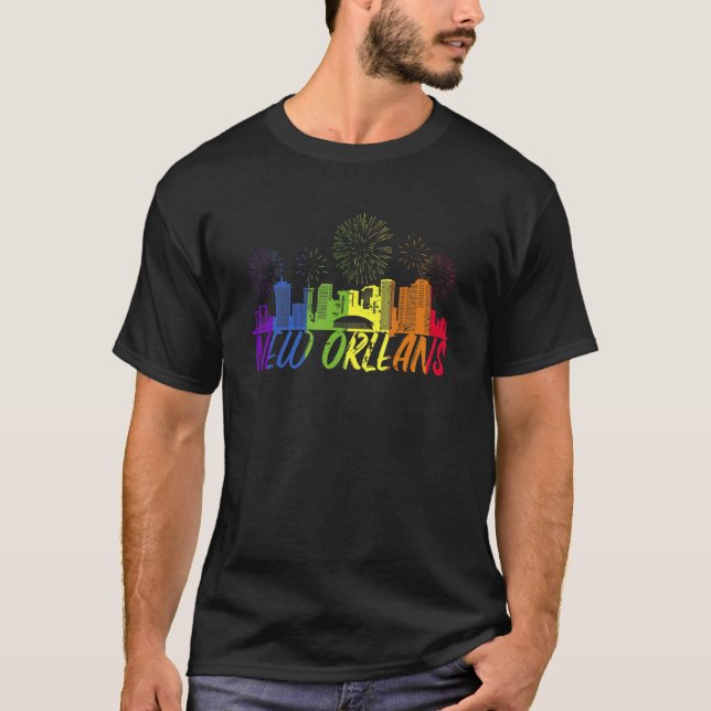 Camiseta Nova Orleans Orleans Pride Skyline Pride Parada No (Frente)