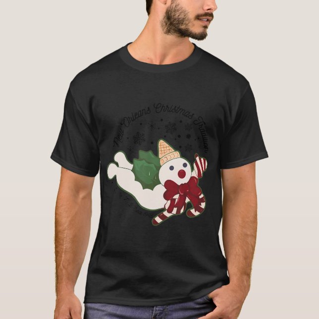 Camiseta Nova Orleans Tradição de Natal Bingle Snowmen (Frente)