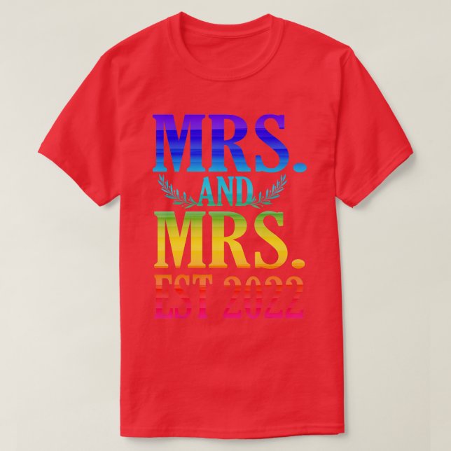 Camiseta Nova Recem casados Lésbica Casada Sra. (Frente do Design)