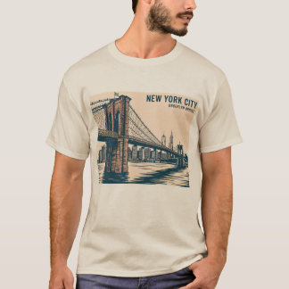 Camiseta Nova York Brooklyn Bridge Skyline Bold Retro Viage