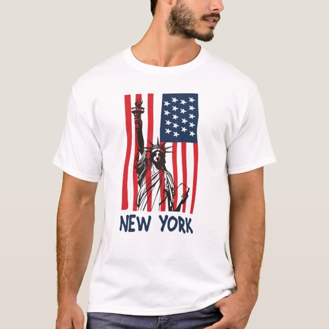 Camiseta Nova York Estátua da Liberdade dos EUA Bandeira (Frente)