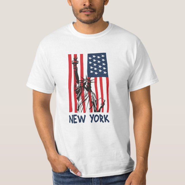Camiseta Nova York Estátua da Liberdade dos EUA Bandeira (Frente)