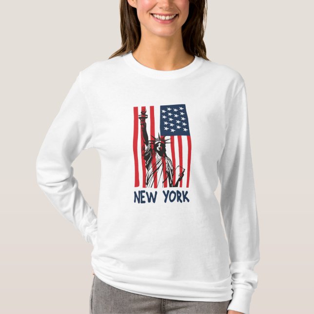 Camiseta Nova York Estátua da Liberdade dos EUA Bandeira (Frente)