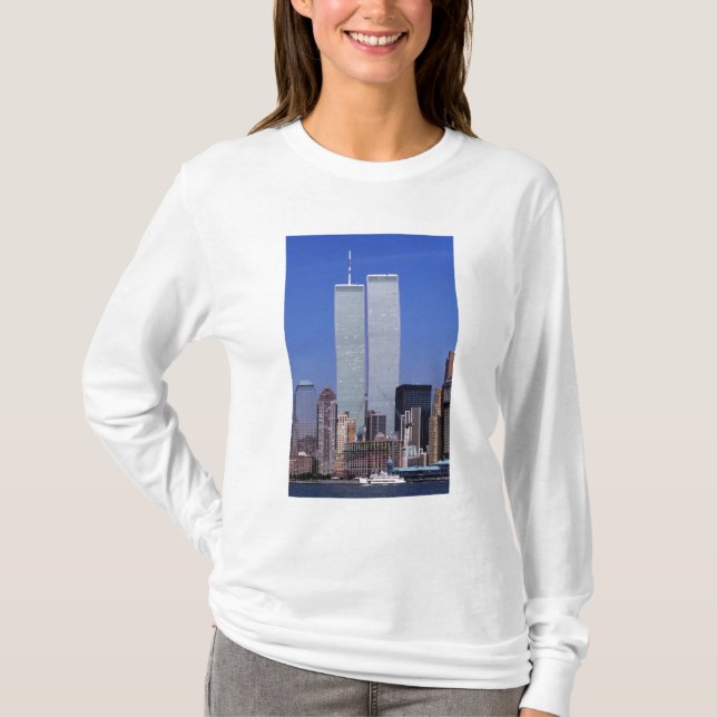 Camiseta Nova York, EUA. Torres gêmeas do famoso mundo (Frente)