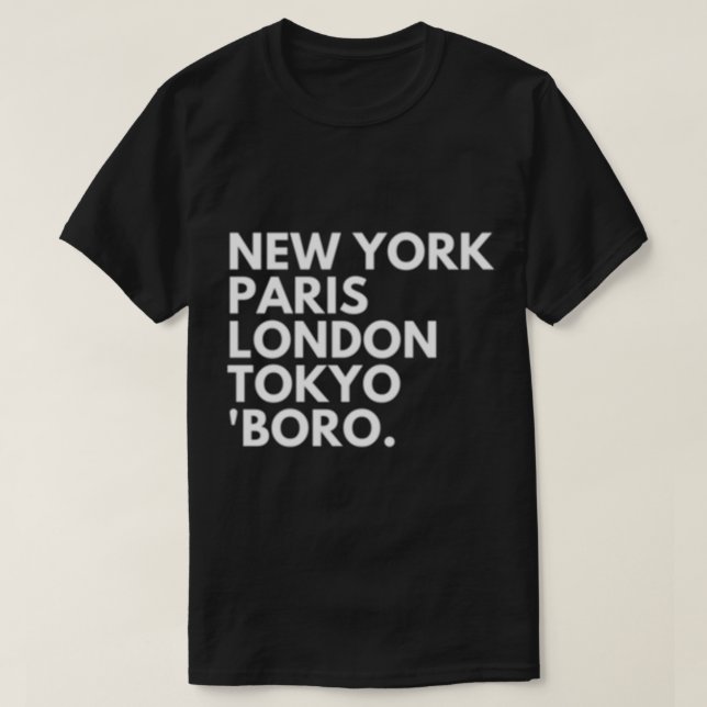 Camiseta Nova York Paris Londres Tokyo Middlesbrougho (Frente do Design)