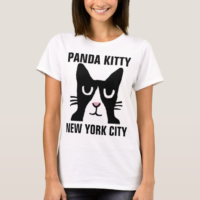 Camiseta NOVA YORKER CAT CARTOON, Gatinho de Panda, Tuxedo (Frente)