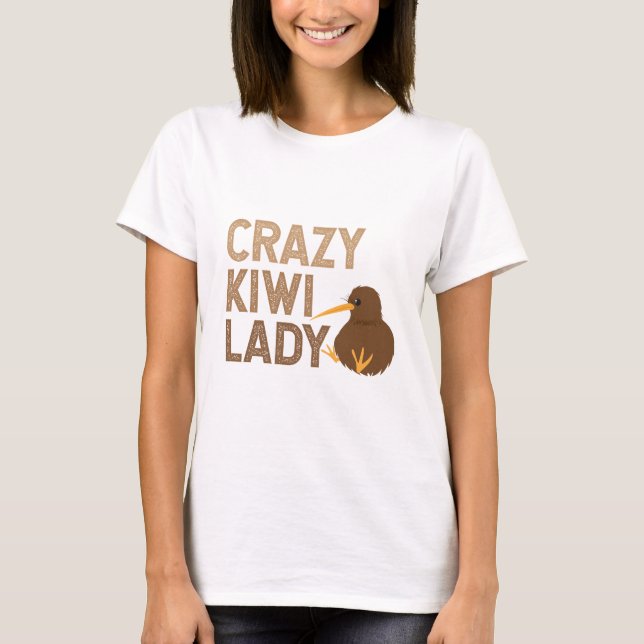 Camiseta Nova Zelândia Crazy Kiwi Lady Funny Idea (Frente)