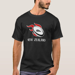 Camiseta Nova Zelândia Rugby Bola de Rugby em Chamas