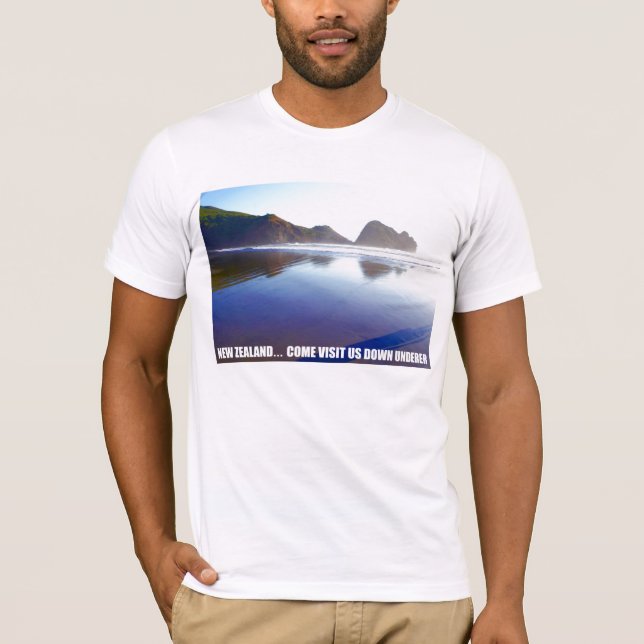 Camiseta Nova Zelândia… Vindo visite-nos abaixo de Underer (Frente)