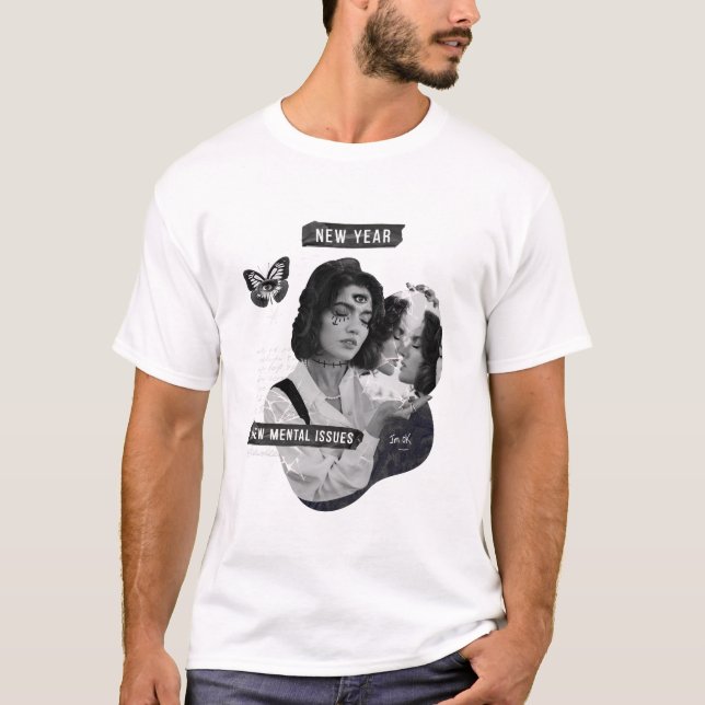 Camiseta Novas Questões Mentais De Ano Novo Im Ok Colagem (Frente)