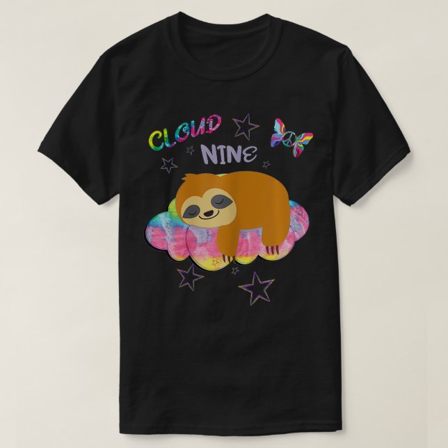 Camiseta Nove Aniversário Cloud Nine Sloth Cute Retro (Frente do Design)