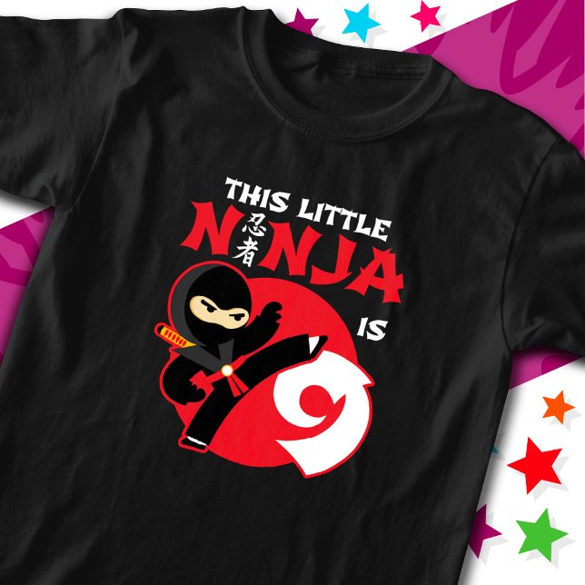 Camiseta Nove Aniversário Festa de Crianças de 9 Anos Ninja (Criador carregado)