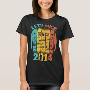 Camiseta Nove Aniversário Vintage 2014 Retro Guitarra de 9