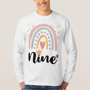 Camiseta Nove Anos Aniversário Festa do Arco-Íris 9 Anos