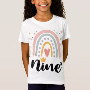 Camiseta Nove Anos Aniversário Festa do Arco-Íris 9 Anos
