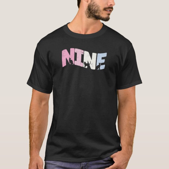 Camiseta Nove anos de idade, Gatinha Gatinha Namorada 9º di (Frente)
