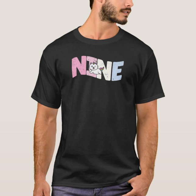 Camiseta Nove anos de idade, Gato de Gato de Gato de Gato d (Frente)