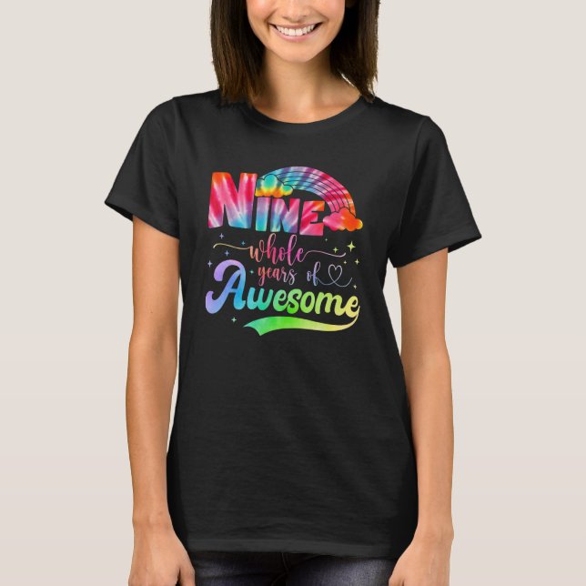 Camiseta Nove Anos Inteiros De Incrível Unicórn Rainbow Bir (Frente)