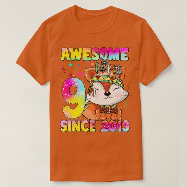 Camiseta Nove anos Presentes Raparigas em Raposa Tribal Cut (Frente do Design)