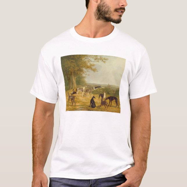 Camiseta Nove galgos em uma paisagem (óleo em canvas) (Frente)