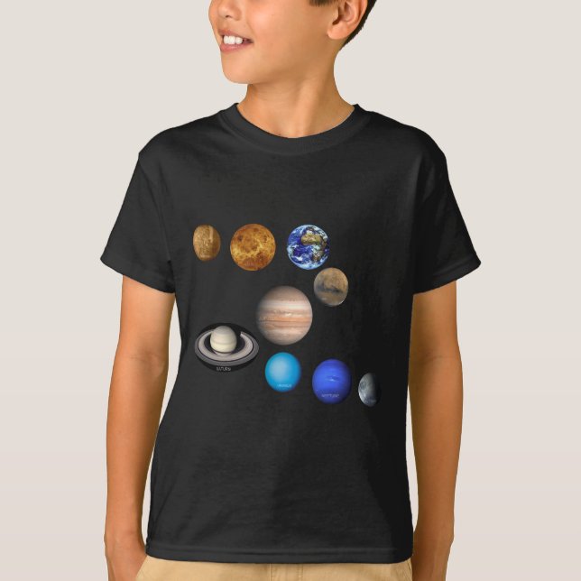 Camiseta Nove planetas no sistema solar (Frente)