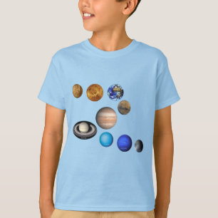 Camiseta Nove planetas no sistema solar. Mercúrio,Vênus,