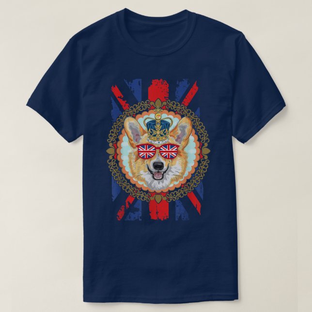 Camiseta Novelty Union Jack Flag Com Corgi Para Crianças E  (Frente do Design)