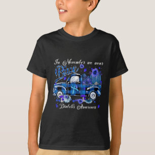 Camiseta Novembro Blue Truck Pumpkin Cai Diabetes Diabetes